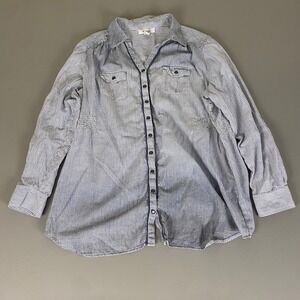 Style & Co. Chambray Top‎ 16W Blue Striped Button Down Shirt Cotton Long Sleeve